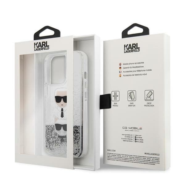 Karl Lagerfeld Liquid Glitter Karl & Choupette Head - iPhone 13 Pro etui (sølv)