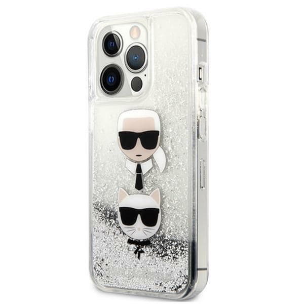 Karl Lagerfeld Liquid Glitter Karl & Choupette Head - iPhone 13 Pro etui (sølv)