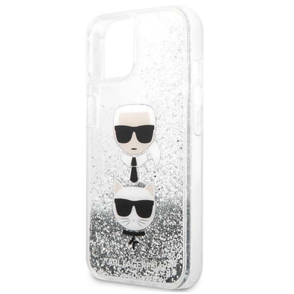 Karl Lagerfeld Liquid Glitter Karl & Choupette Head - iPhone 13 minifodral (silver)