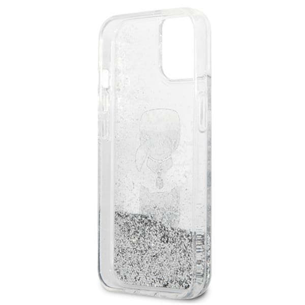 Karl Lagerfeld Liquid Glitter Karl & Choupette Head - iPhone 13 minifodral (silver)