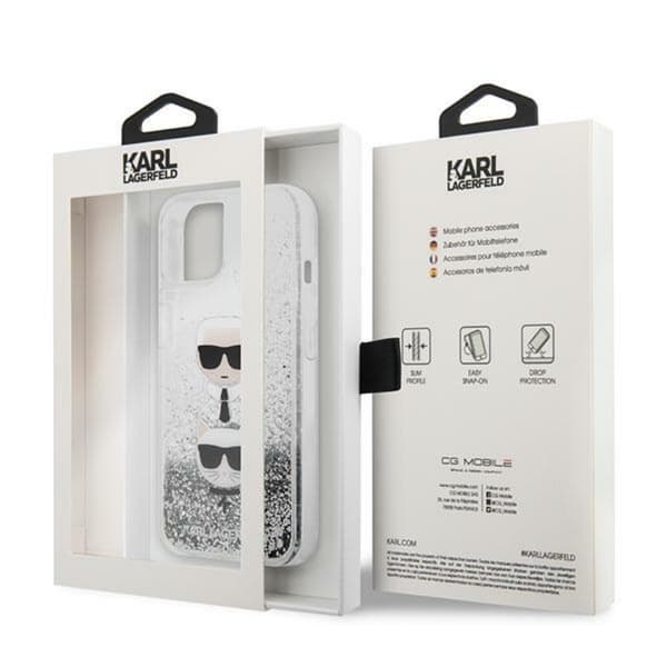 Karl Lagerfeld Liquid Glitter Karl & Choupette Head - iPhone 13 minifodral (silver)