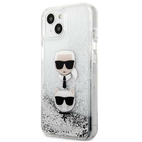 Karl Lagerfeld Liquid Glitter Karl & Choupette Head - iPhone 13 minifodral (silver)