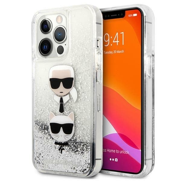 Karl Lagerfeld Liquid Glitter Karl & Choupette Head - iPhone 13 Pro Max etui (sølv)