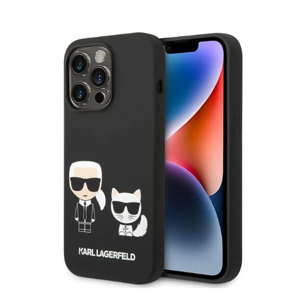 Karl Lagerfeld flydende silikone Karl & Choupette MagSafe - iPhone 14 Pro etui (sort)