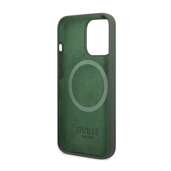 Guess Silicone Logo Plate MagSafe - iPhone 13 Pro -kotelo (vihreä)