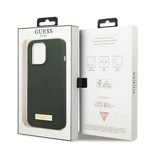 Guess Silicone Logo Plate MagSafe - iPhone 13 Pro -kotelo (vihreä)