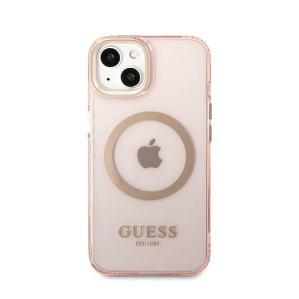 Guess Gold Outline Translucent MagSafe - iPhone 13 cover (pink)