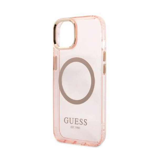 Guess Gold Outline Translucent MagSafe - iPhone 13 cover (pink)