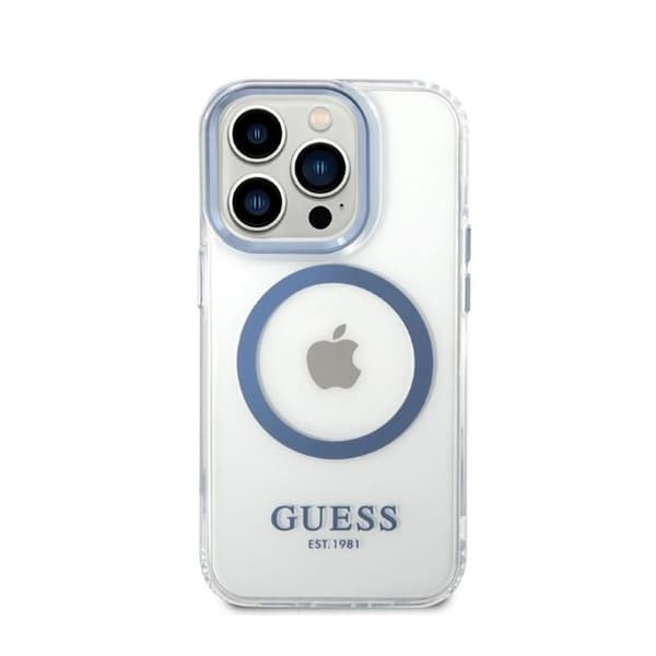 Guess Metal Outline Magsafe - iPhone 14 Pro-cover (gennemsigtig / blå)