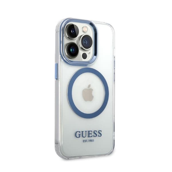 Guess Metal Outline Magsafe - iPhone 14 Pro-cover (gennemsigtig / blå)