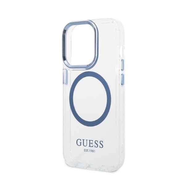 Guess Metal Outline Magsafe - iPhone 14 Pro-cover (gennemsigtig / blå)