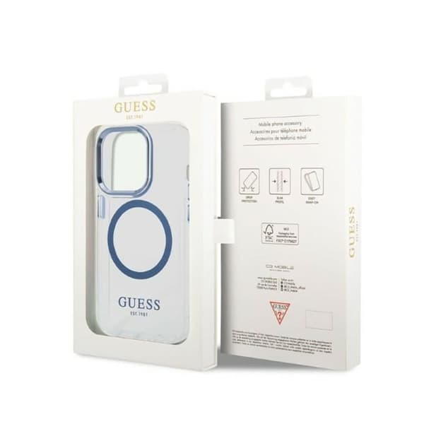 Guess Metal Outline Magsafe - iPhone 14 Pro-cover (gennemsigtig / blå)