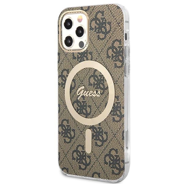 Guess Bundle Pack MagSafe 4G - MagSafe fodral + laddare iPhone 12 / iPhone 12 Pro (brun/guld)