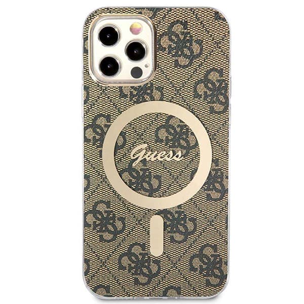 Guess Bundle Pack MagSafe 4G - MagSafe fodral + laddare iPhone 12 / iPhone 12 Pro (brun/guld)