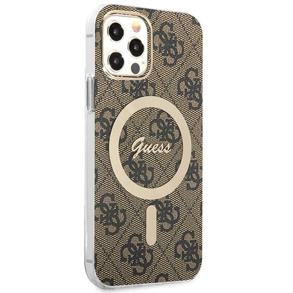 Guess Bundle Pack MagSafe 4G - MagSafe fodral + laddare iPhone 12 / iPhone 12 Pro (brun/guld)