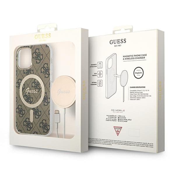 Guess Bundle Pack MagSafe 4G - MagSafe fodral + laddare iPhone 12 / iPhone 12 Pro (brun/guld)