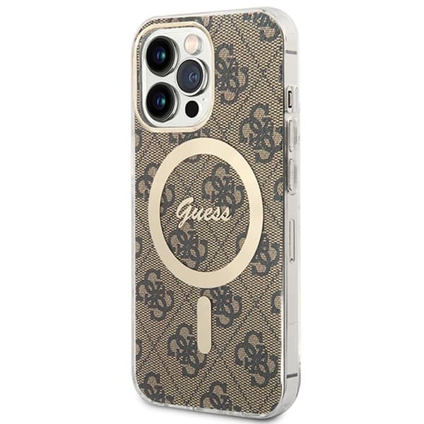 Guess Bundle Pack MagSafe 4G - MagSafe iPhone 13 Pro kotelo + laturisarja (ruskea/kulta)