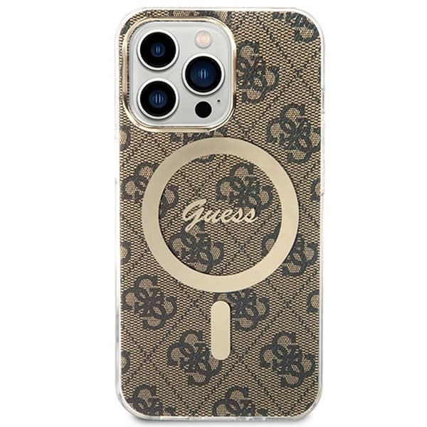 Guess Bundle Pack MagSafe 4G - MagSafe iPhone 13 Pro kotelo + laturisarja (ruskea/kulta)