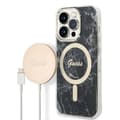 Pikkukuva 1 / 10: Guess Bundle Pack MagSafe IML Marble - MagSafe iPhone 14 Pro kotelo + laturisarja (musta/kulta)
