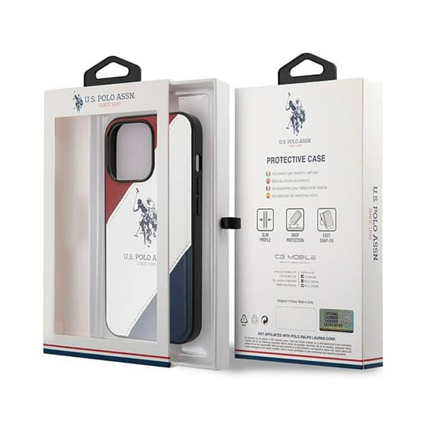 US Polo Assn Tricolor præget - iPhone 14 Pro-cover (hvid)