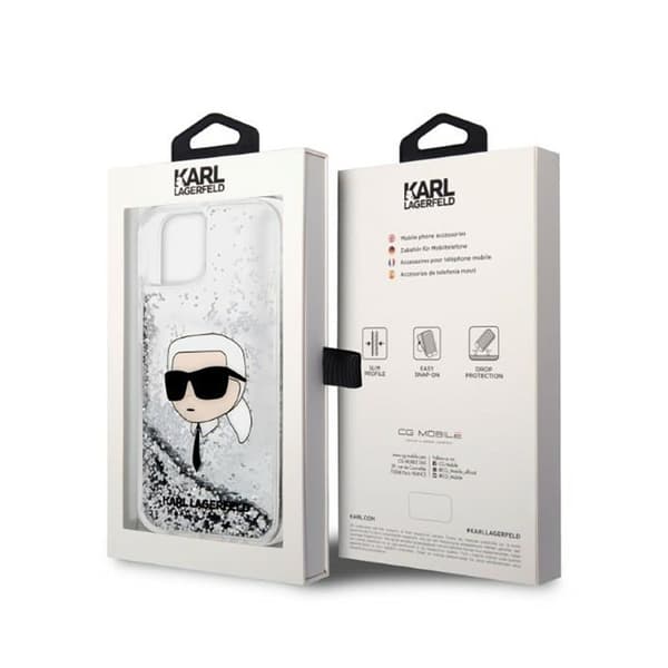 Karl Lagerfeld Liquid Glitter NFT Karls hoved - iPhone 14 Plus etui (sølv)