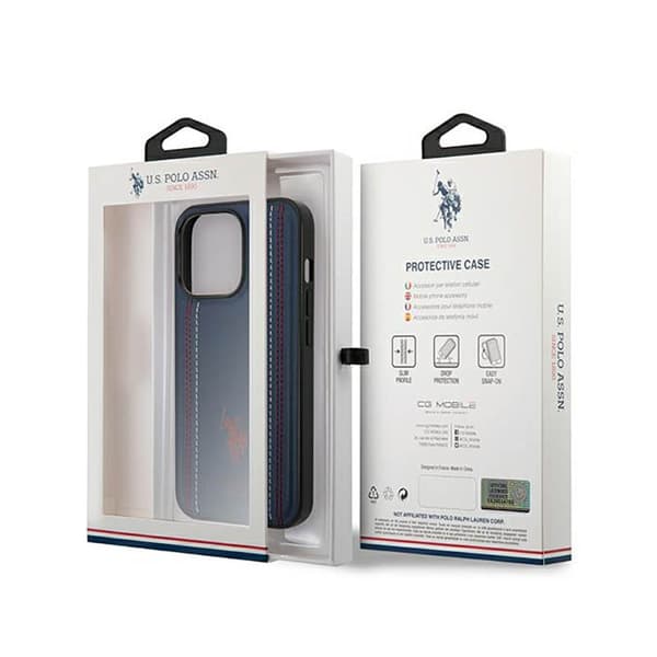 US Polo Assn Lädersöm - iPhone 14 Pro Max-fodral (marinblå)