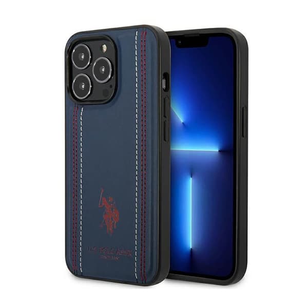 US Polo Assn Lädersöm - iPhone 14 Pro Max-fodral (marinblå)