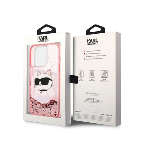 Karl Lagerfeld Liquid Glitter NFT Choupette Head - iPhone 14 Pro Cover (Pink)