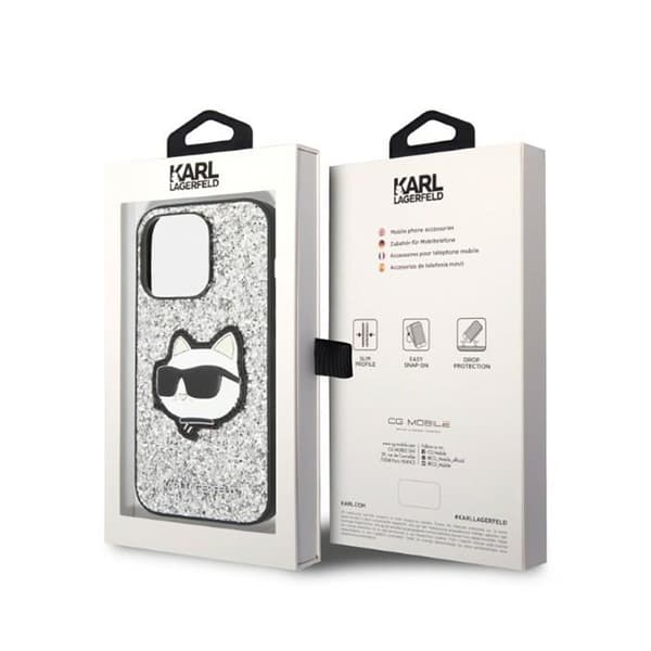 Karl Lagerfeld NFT Glitter Choupette Patch - iPhone 14 Pro etui (sølv)