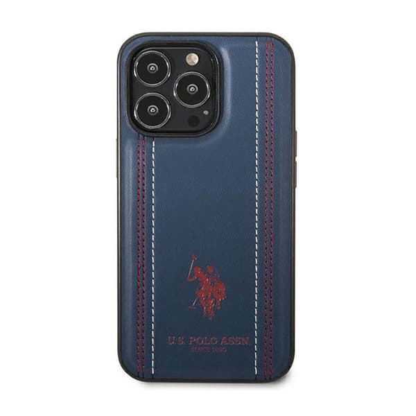 US Polo Assn lædersøm - iPhone 14 Pro-cover (marineblå)