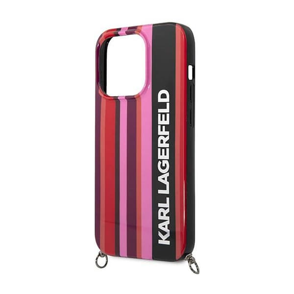 Karl Lagerfeld Color Stripes -hihna - iPhone 14 Pro Max -kotelo (vaaleanpunainen)
