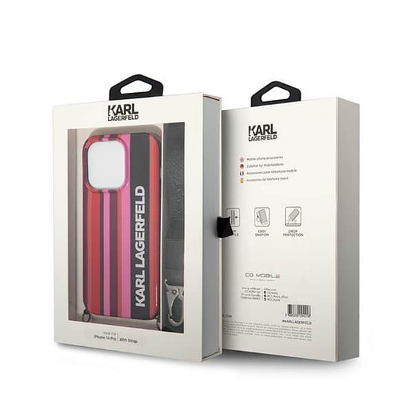 Karl Lagerfeld Color Stripes -hihna - iPhone 14 Pro Max -kotelo (vaaleanpunainen)