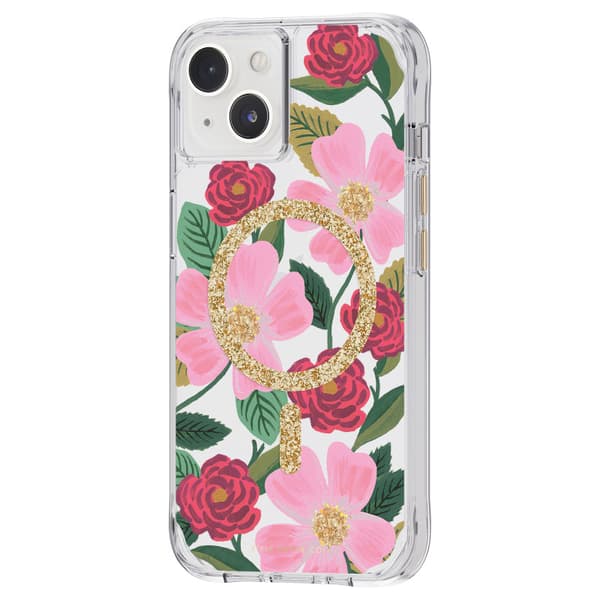 Kirkas kivääripaperi MagSafe - kullalla koristeltu iPhone 14 / iPhone 13 -kotelo (Rose Garden)