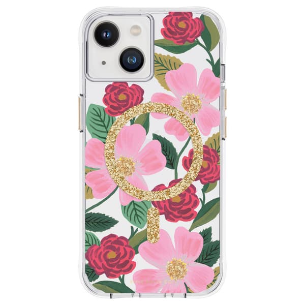 Kirkas kivääripaperi MagSafe - kullalla koristeltu iPhone 14 / iPhone 13 -kotelo (Rose Garden)