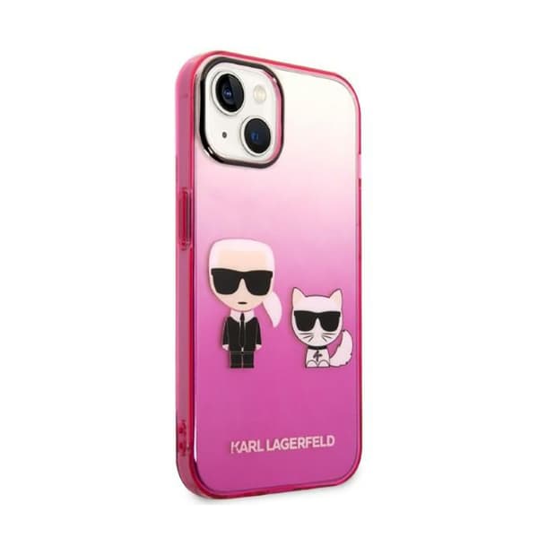 Karl Lagerfeld Gradient Ikonik Karl & Choupette - iPhone 14 Plus etui (Pink)