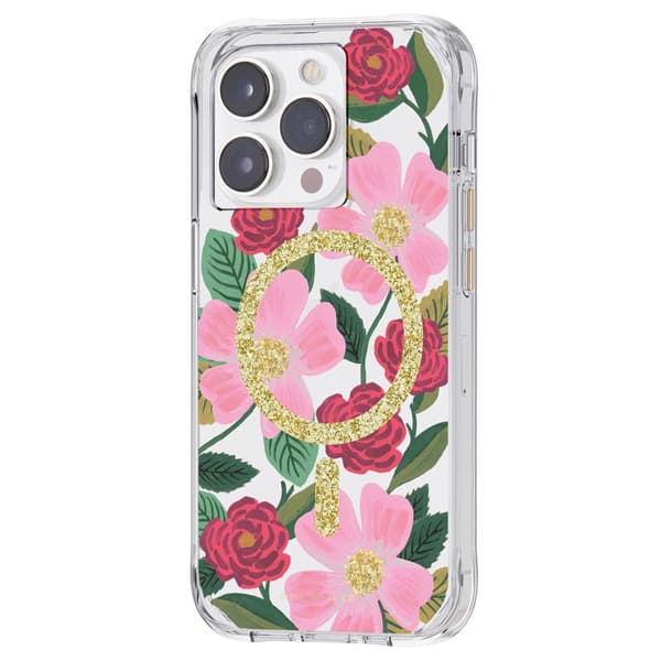 Rifle Paper Clear MagSafe - Gulddekoreret iPhone 14 Pro-cover (rosehave)