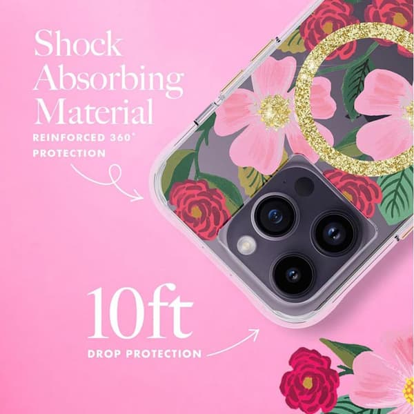 Rifle Paper Clear MagSafe - Gulddekoreret iPhone 14 Pro-cover (rosehave)
