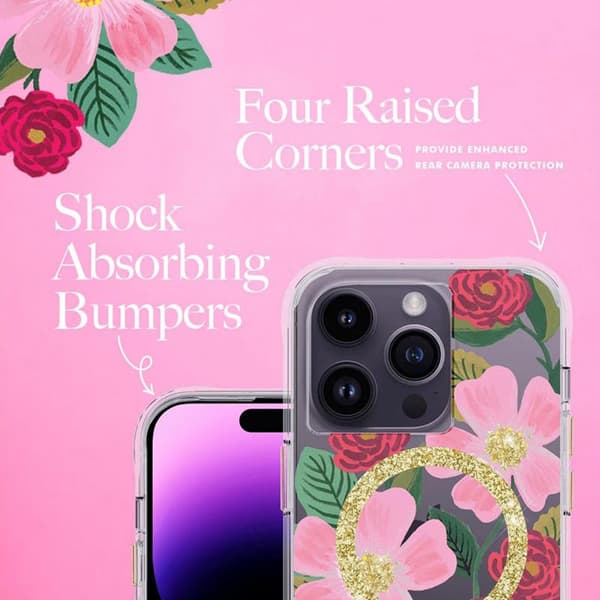 Rifle Paper Clear MagSafe - Gulddekoreret iPhone 14 Pro-cover (rosehave)