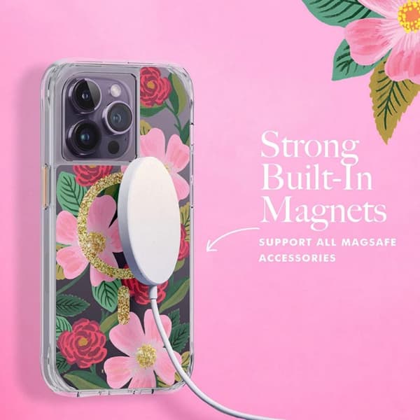 Rifle Paper Clear MagSafe - Gulddekoreret iPhone 14 Pro-cover (rosehave)