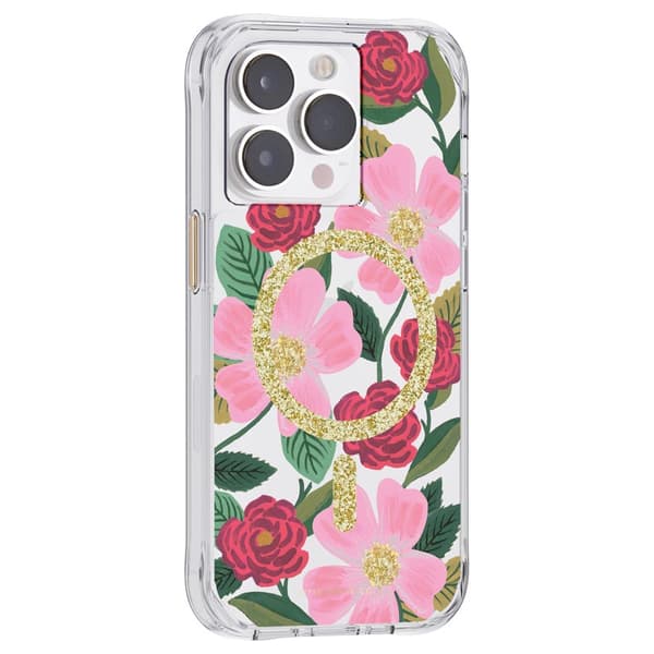 Rifle Paper Clear MagSafe - Gulddekoreret iPhone 14 Pro-cover (rosehave)