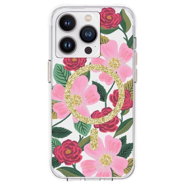 Rifle Paper Clear MagSafe - Gulddekoreret iPhone 14 Pro-cover (rosehave)