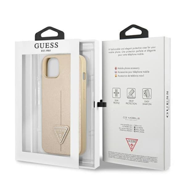 Guess Saffiano Triangle -logokotelo - iPhone 14 Plus -kotelo (beige)