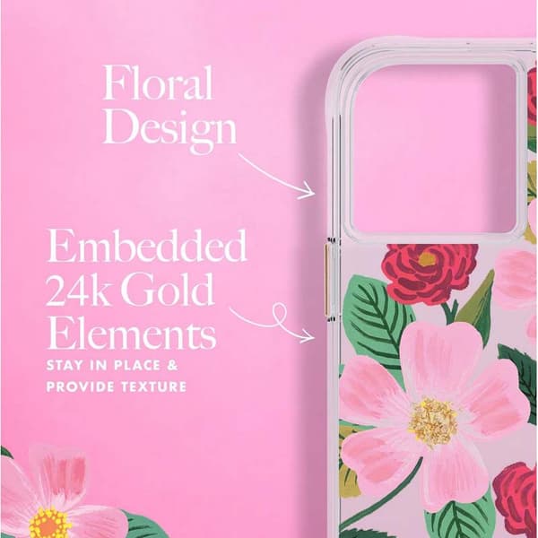 Kirkas kivääripaperi - iPhone 14 Pro Max -kuori, koristeltu kullalla (Rose Garden)