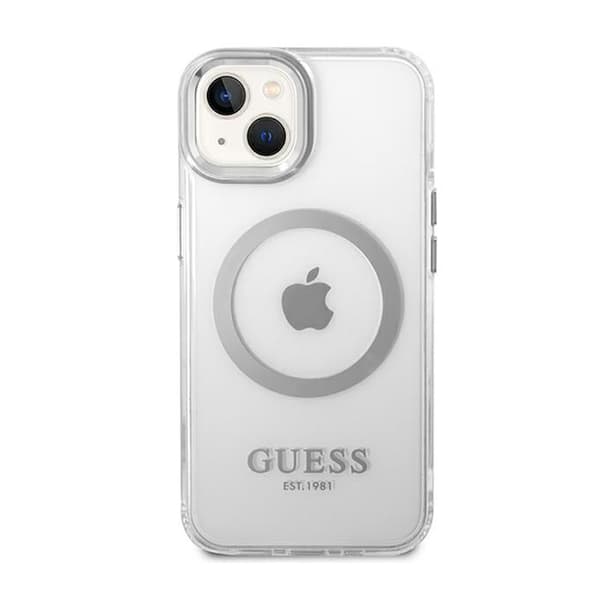 Guess Metal Outline MagSafe - iPhone 14 Plus-cover (klar/sølv)
