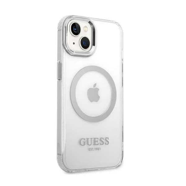 Guess Metal Outline MagSafe - iPhone 14 Plus-cover (klar/sølv)