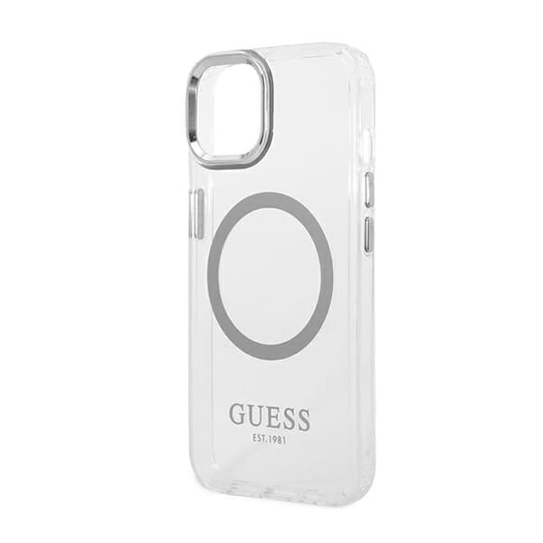 Guess Metal Outline MagSafe - iPhone 14 Plus-cover (klar/sølv)