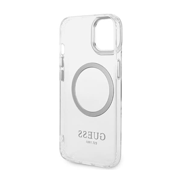 Guess Metal Outline MagSafe - iPhone 14 Plus-cover (klar/sølv)