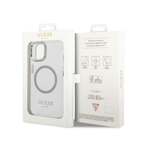 Guess Metal Outline MagSafe - iPhone 14 Plus-cover (klar/sølv)