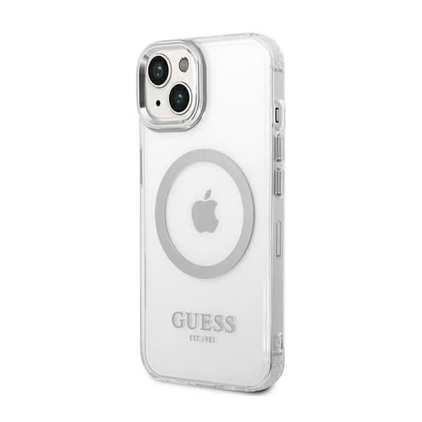 Guess Metal Outline MagSafe - iPhone 14 Plus-cover (klar/sølv)