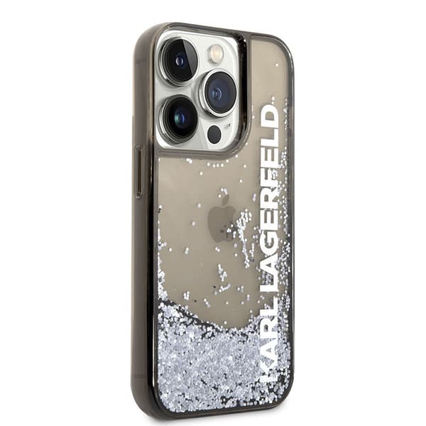 Karl Lagerfeld Liquid Glitter Translucent, aflangt logo-etui – iPhone 14 Pro-etui (sort)